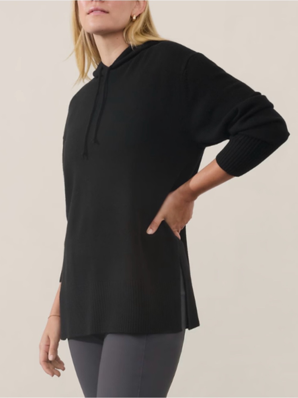 Athleta Alpine Hoodie Sweater Merino Cashmere Black M NWT - Picture 2 of 11